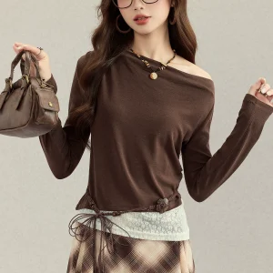 Women's Fashionable and Stylish Set Dress for Autumn 2025 - New Arrival, Long Sleeve Solid Color Blouse and Plaid Skirt Set, Two