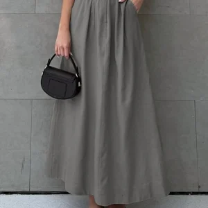 Clacive Fashion Loose Gray Cotton Women's Skirt 2025 Casual High Waist Ankle Length Skirt Elegant Classic Skirt Female Clothing
