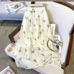 Summer Elegant Fashion Harajuku Slim Fit Female Clothes Loose Casual All Match Floral Skirt High Waist Printed Patchwork Skirts
