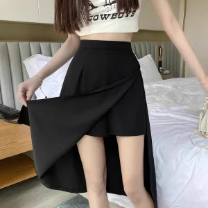 2023 New High Waist Hip Skirt Irregular Slit Black Skirt for Women Summer Mid-length A-line Harajuku Vintage Women Clothing
